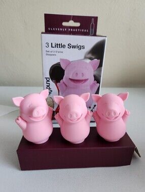 Set Of 3 Little Swigs Pink Pig Wine Bottle Stoppers